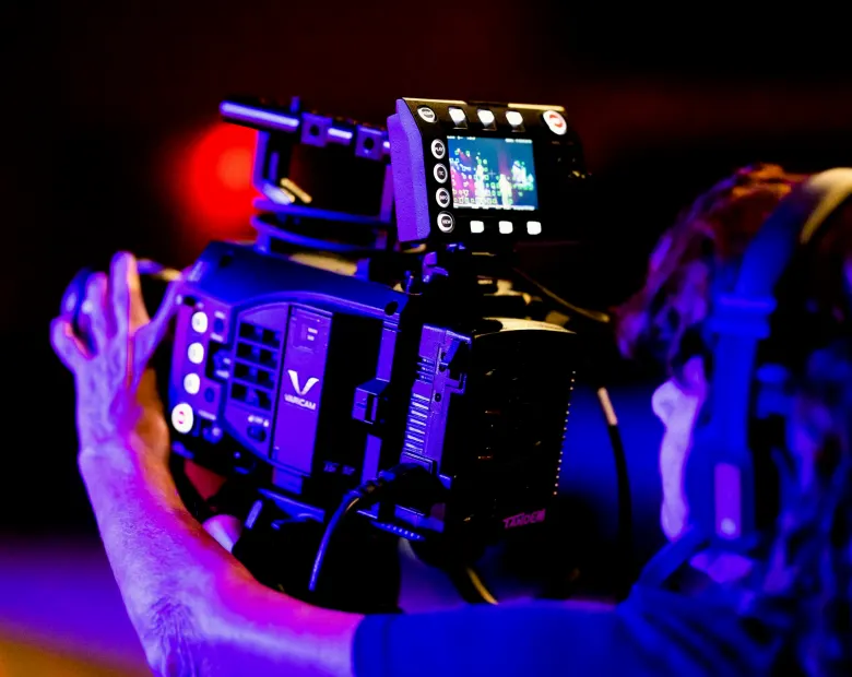 Control room with vision mixer and monitor wall